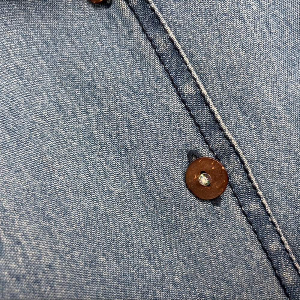 April Cornell Denim Jacket Top Floral Stitching Sz M - Picture 3 of 6